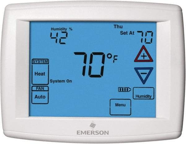 White-Rodgers - 45 to 99°F, 4 Heat, 2 Cool, Universal Touch Screen Programmable Thermostat - 0 to 30 Volts, Horizontal Mount, Electronic Contacts Switch - Top Tool & Supply