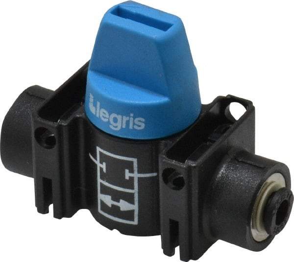 Legris - 5/32" Pipe, Standard Port, Composite Miniature Ball Valve - 1 Piece, Inline - Two Way Flow, Push-to-Connect x Push-to-Connect Ends, Short Handle, 150 WOG - Top Tool & Supply