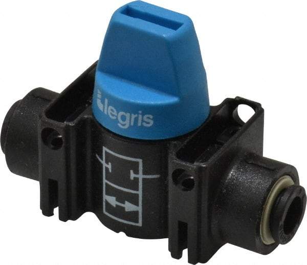 Legris - 6mm Pipe, Standard Port, Composite Miniature Ball Valve - 1 Piece, Inline - Two Way Flow, Push-to-Connect x Push-to-Connect Ends, Short Handle, 150 WOG - Top Tool & Supply