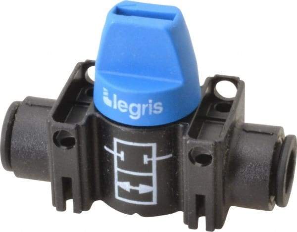 Legris - 8mm Pipe, Standard Port, Composite Miniature Ball Valve - 1 Piece, Inline - Two Way Flow, Push-to-Connect x Push-to-Connect Ends, Short Handle, 150 WOG - Top Tool & Supply