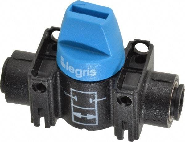 Legris - 1/4" Pipe, Standard Port, Composite Miniature Ball Valve - 1 Piece, Inline - Two Way Flow, Push-to-Connect x Push-to-Connect Ends, Short Handle, 150 WOG - Top Tool & Supply