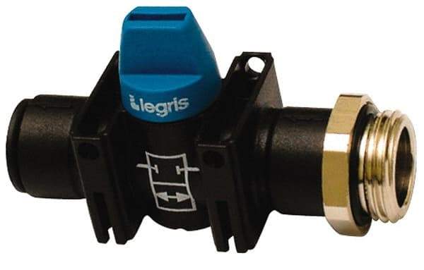 Legris - 1/4" Pipe, Standard Port, Composite Miniature Ball Valve - 1 Piece, Inline - Two Way Flow, MBSPP x Push-to-Connect Ends, Short Handle, 150 WOG - Top Tool & Supply