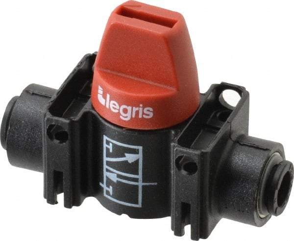 Legris - 6mm Pipe, Standard Port, Composite Miniature Ball Valve - 1 Piece, Inline - Two Way Flow, Push-to-Connect x Push-to-Connect Ends, Short Handle, 150 WOG - Top Tool & Supply