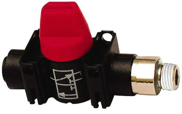 Legris - 3/8" Pipe, Standard Port, Composite Miniature Ball Valve - 1 Piece, Inline - Two Way Flow, MNPT x Push-to-Connect Ends, Short Handle, 150 WOG - Top Tool & Supply