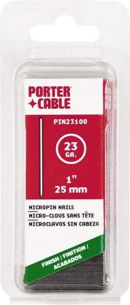 Porter-Cable - 23 Gauge 1" Long Pin Nails for Power Nailers - Steel, Galvanized Finish, Straight Stick Collation, Chisel Point - Top Tool & Supply