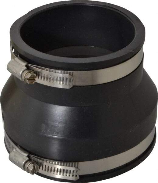 Made in USA - 4 x 3" PVC Flexible Pipe Coupling with Clamp - 4" Long, Pipe x Pipe, Stainless Steel Clamp - Top Tool & Supply