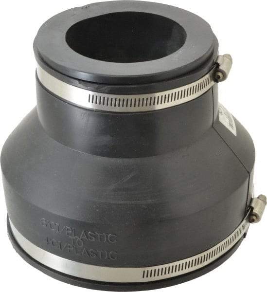 Made in USA - 6 x 3" PVC Flexible Pipe Coupling with Clamp - 6" Long, Pipe x Pipe, Stainless Steel Clamp - Top Tool & Supply