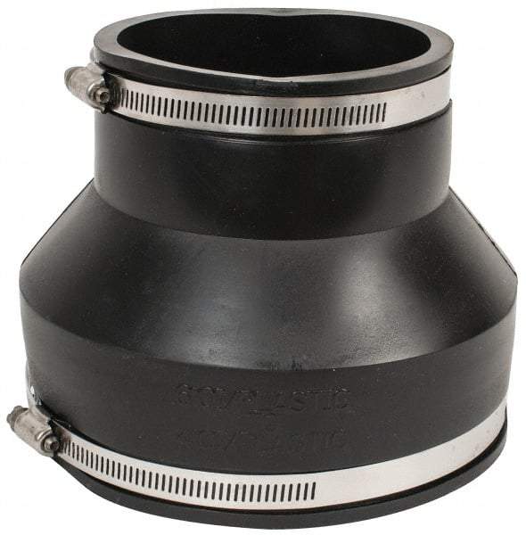 Made in USA - 6 x 4" PVC Flexible Pipe Coupling with Clamp - 6" Long, Pipe x Pipe, Stainless Steel Clamp - Top Tool & Supply