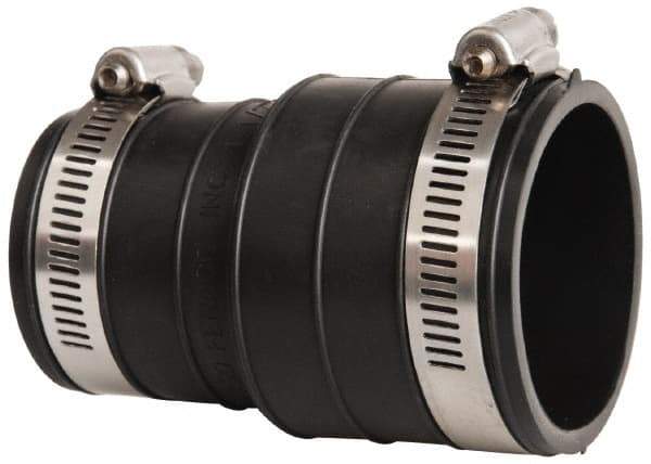 Made in USA - 1-1/2" PVC Flexible Pipe Coupling with Clamp - 4" Long, Socket x Pipe, Stainless Steel Clamp - Top Tool & Supply