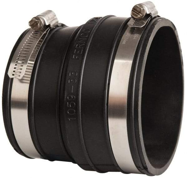 Made in USA - 3" PVC Flexible Pipe Coupling with Clamp - 4" Long, Socket x Pipe, Stainless Steel Clamp - Top Tool & Supply