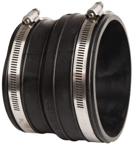 Made in USA - 4" PVC Flexible Pipe Coupling with Clamp - 4" Long, Socket x Pipe, Stainless Steel Clamp - Top Tool & Supply