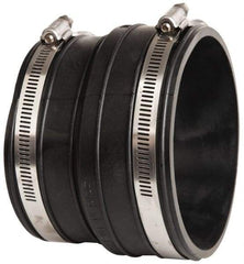 Made in USA - 4" PVC Flexible Pipe Coupling with Clamp - 4" Long, Socket x Pipe, Stainless Steel Clamp - Top Tool & Supply