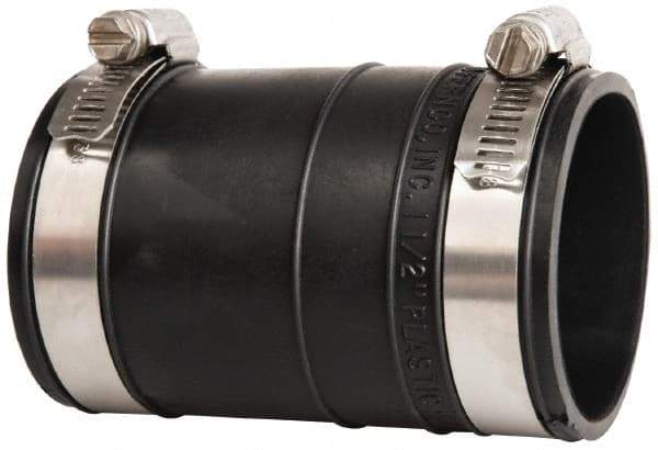 Made in USA - 1-1/2" PVC Flexible Pipe Coupling with Clamp - 4" Long, Socket x Socket, Stainless Steel Clamp - Top Tool & Supply