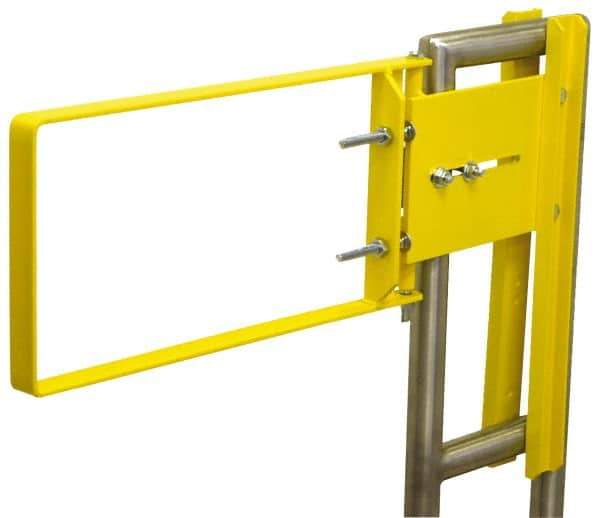 FabEnCo - Powder Coated Carbon Steel Self Closing Rail Safety Gate - Fits 17 to 18-1/2" Clear Opening, 21-1/2" Wide x 12" Door Height, 34 Lb, Yellow - Top Tool & Supply