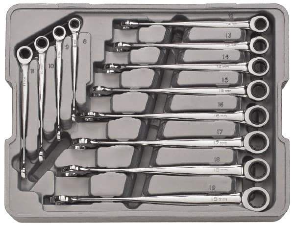 GearWrench - 12 Piece, 8mm to 19mm, 12 Point Combination Wrench Set - Metric Measurement Standard, Full Polish Finish, Comes in Plastic Tray - Top Tool & Supply