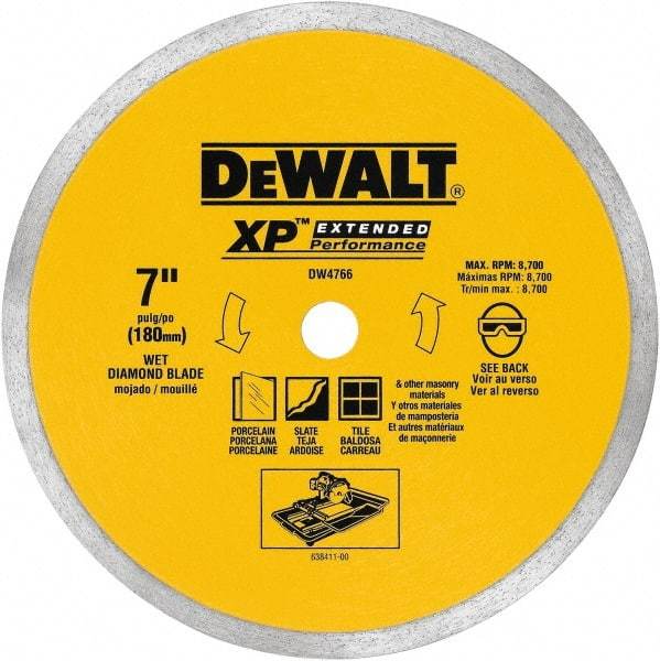 DeWALT - 7" Diam, 5/8" Arbor Hole Diam, Wet & Dry Cut Saw Blade - Diamond-Tipped, Standard Round Arbor - Top Tool & Supply