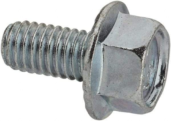 Value Collection - #10-32 UNF, 3/8" Length Under Head, Hex Drive Flange Bolt - 3/8" Thread Length, Grade 5 Steel, Serrated Flange, Zinc-Plated Finish - Top Tool & Supply