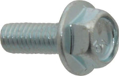 Value Collection - #10-32 UNF, 1/2" Length Under Head, Hex Drive Flange Bolt - 1/2" Thread Length, Grade 5 Steel, Serrated Flange, Zinc-Plated Finish - Top Tool & Supply