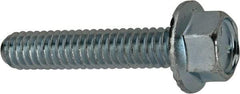 Value Collection - 1/4-20 UNC, 1-1/4" Length Under Head, Hex Drive Flange Bolt - 1-1/4" Thread Length, Grade 5 Steel, Serrated Flange, Zinc-Plated Finish - Top Tool & Supply