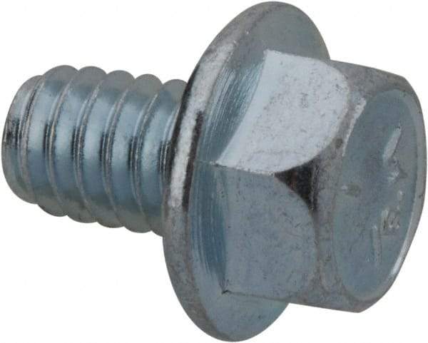 Value Collection - 1/4-20 UNC, 3/8" Length Under Head, Hex Drive Flange Bolt - 3/8" Thread Length, Grade 5 Steel, Serrated Flange, Zinc-Plated Finish - Top Tool & Supply