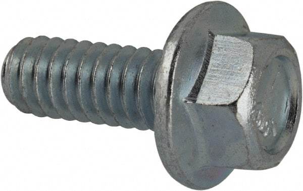 Value Collection - 1/4-20 UNC, 5/8" Length Under Head, Hex Drive Flange Bolt - 5/8" Thread Length, Grade 5 Steel, Serrated Flange, Zinc-Plated Finish - Top Tool & Supply