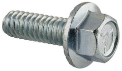 Value Collection - 1/4-20 UNC, 3/4" Length Under Head, Hex Drive Flange Bolt - 3/4" Thread Length, Grade 5 Steel, Serrated Flange, Zinc-Plated Finish - Top Tool & Supply