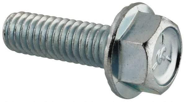 Value Collection - 5/16-18 UNC, 1" Length Under Head, Hex Drive Flange Bolt - 1" Thread Length, Grade 5 Steel, Serrated Flange, Zinc-Plated Finish - Top Tool & Supply