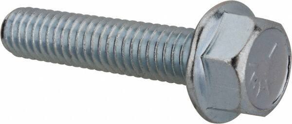 Value Collection - 5/16-18 UNC, 1-1/2" Length Under Head, Hex Drive Flange Bolt - 1-1/2" Thread Length, Grade 5 Steel, Serrated Flange, Zinc-Plated Finish - Top Tool & Supply