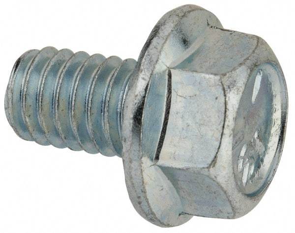 Value Collection - 5/16-18 UNC, 1/2" Length Under Head, Hex Drive Flange Bolt - 1/2" Thread Length, Grade 5 Steel, Serrated Flange, Zinc-Plated Finish - Top Tool & Supply