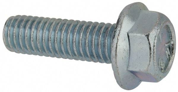 Value Collection - 3/8-16 UNC, 1-1/4" Length Under Head, Hex Drive Flange Bolt - 1-1/4" Thread Length, Grade 5 Steel, Serrated Flange, Zinc-Plated Finish - Top Tool & Supply