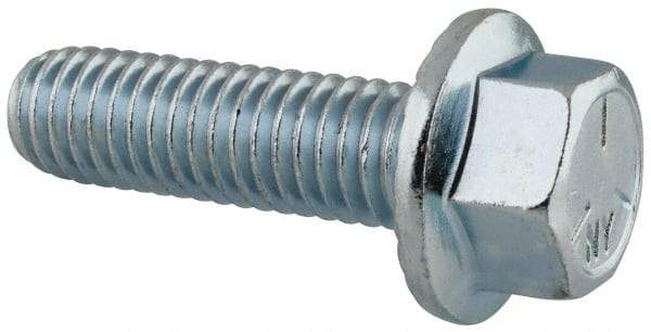 Value Collection - 7/16-14 UNC, 1-1/2" Length Under Head, Hex Drive Flange Bolt - 1-1/2" Thread Length, Grade 5 Steel, Serrated Flange, Zinc-Plated Finish - Top Tool & Supply