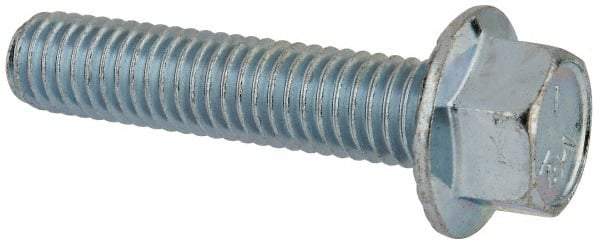 Value Collection - 7/16-14 UNC, 2" Length Under Head, Hex Drive Flange Bolt - 2" Thread Length, Grade 5 Steel, Serrated Flange, Zinc-Plated Finish - Top Tool & Supply