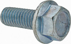 Value Collection - 1/2-13 UNC, 1-1/4" Length Under Head, Hex Drive Flange Bolt - 1-1/4" Thread Length, Grade 5 Steel, Serrated Flange, Zinc-Plated Finish - Top Tool & Supply