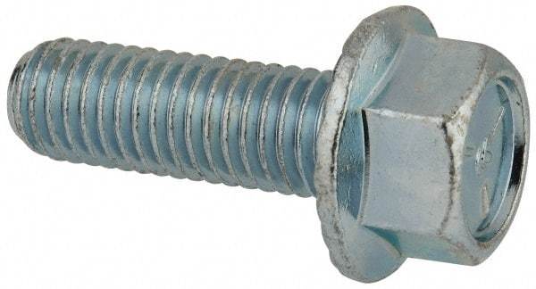 Value Collection - 1/2-13 UNC, 1-1/2" Length Under Head, Hex Drive Flange Bolt - 1-1/2" Thread Length, Grade 5 Steel, Serrated Flange, Zinc-Plated Finish - Top Tool & Supply