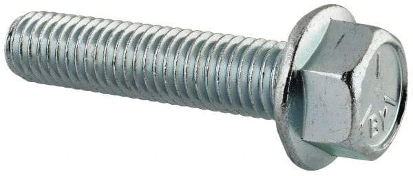 Value Collection - 1/2-13 UNC, 2-1/4" Length Under Head, Hex Drive Flange Bolt - 2-1/4" Thread Length, Grade 5 Steel, Serrated Flange, Zinc-Plated Finish - Top Tool & Supply