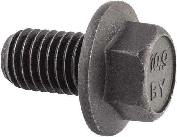 Value Collection - M12x1.75 Metric Coarse, 20mm Length Under Head, Hex Drive Flange Bolt - 20mm Thread Length, Grade 10.9 Alloy Steel, Smooth Flange, Phosphate & Oil Finish - Top Tool & Supply