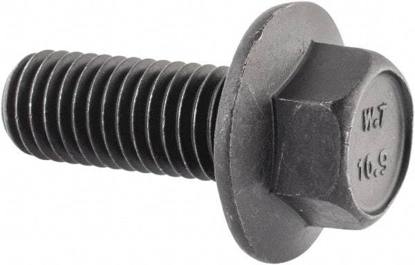 Value Collection - M12x1.75 Metric Coarse, 30mm Length Under Head, Hex Drive Flange Bolt - 30mm Thread Length, Grade 10.9 Alloy Steel, Smooth Flange, Phosphate & Oil Finish - Top Tool & Supply