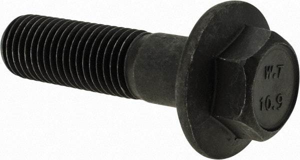 Value Collection - M16x2.00 Metric Coarse, 60mm Length Under Head, Hex Drive Flange Bolt - 50mm Thread Length, Grade 10.9 Alloy Steel, Smooth Flange, Phosphate & Oil Finish - Top Tool & Supply