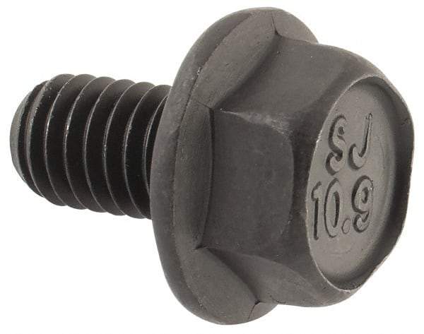 Value Collection - M6x1.00 Metric Coarse, 10mm Length Under Head, Hex Drive Flange Bolt - 10mm Thread Length, Grade 10.9 Alloy Steel, Smooth Flange, Phosphate & Oil Finish - Top Tool & Supply