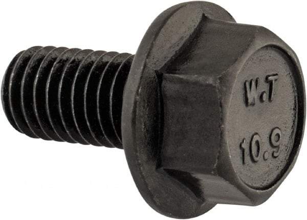 Value Collection - M8x1.25 Metric Coarse, 16mm Length Under Head, Hex Drive Flange Bolt - 16mm Thread Length, Grade 10.9 Alloy Steel, Smooth Flange, Phosphate & Oil Finish - Top Tool & Supply