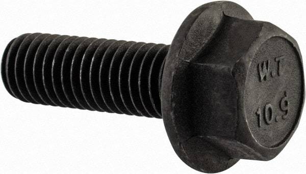 Value Collection - M8x1.25 Metric Coarse, 25mm Length Under Head, Hex Drive Flange Bolt - 25mm Thread Length, Grade 10.9 Alloy Steel, Smooth Flange, Phosphate & Oil Finish - Top Tool & Supply