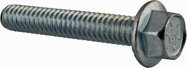 Value Collection - 1/4-20 UNC, 1-1/2" Length Under Head, Hex Drive Flange Bolt - 1-1/2" Thread Length, Grade 8 Steel, Serrated Flange, Zinc-Plated Finish - Top Tool & Supply