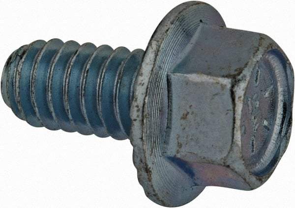 Value Collection - 1/4-20 UNC, 1/2" Length Under Head, Hex Drive Flange Bolt - 1/2" Thread Length, Grade 8 Steel, Serrated Flange, Zinc-Plated Finish - Top Tool & Supply