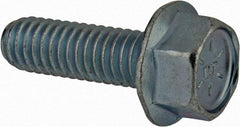 Value Collection - 5/16-18 UNC, 1" Length Under Head, Hex Drive Flange Bolt - 1" Thread Length, Grade 8 Steel, Serrated Flange, Zinc-Plated Finish - Top Tool & Supply