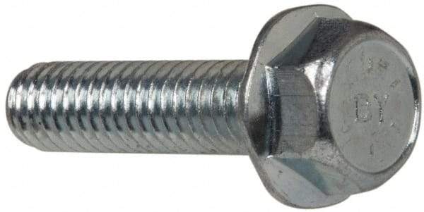 Value Collection - 5/16-18 UNC, 1-1/4" Length Under Head, Hex Drive Flange Bolt - 1-1/4" Thread Length, Grade 8 Steel, Serrated Flange, Zinc-Plated Finish - Top Tool & Supply