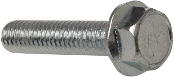 Value Collection - 5/16-18 UNC, 1-1/2" Length Under Head, Hex Drive Flange Bolt - 1-1/2" Thread Length, Grade 8 Steel, Serrated Flange, Zinc-Plated Finish - Top Tool & Supply