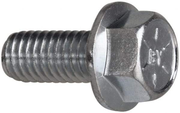 Value Collection - 3/8-16 UNC, 7/8" Length Under Head, Hex Drive Flange Bolt - 7/8" Thread Length, Grade 8 Steel, Serrated Flange, Zinc-Plated Finish - Top Tool & Supply