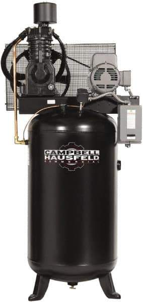 Campbell Hausfeld - 7.5 hp, 80 Gal Stationary Electric Vertical Air Compressor - Single Phase, 175 Max psi, 24.3 CFM, 230 Volt - Top Tool & Supply