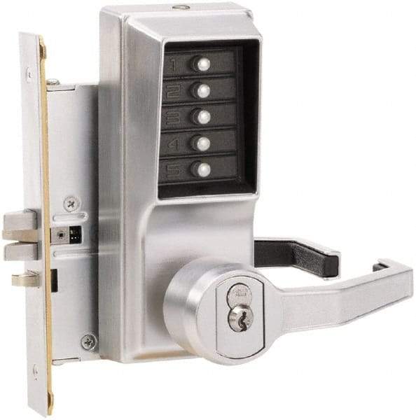 Kaba Access - Combination Entry Lever Lockset with Key Override - 2-3/4" Back Set, No Cylinder, Zamak3, Satin Chrome Finish - Top Tool & Supply