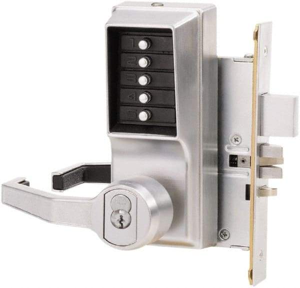 Kaba Access - Combination Entry Lever Lockset with Key Override - 2-3/4" Back Set, No Cylinder, Zamak3, Satin Chrome Finish - Top Tool & Supply